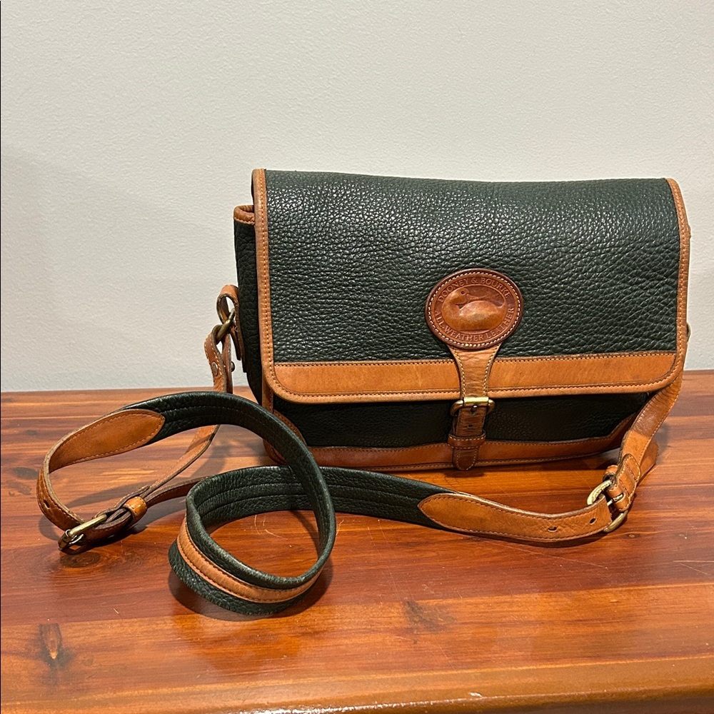 Dooney & Bourke All Weather Leather Green Crossbody with Brown Trim
